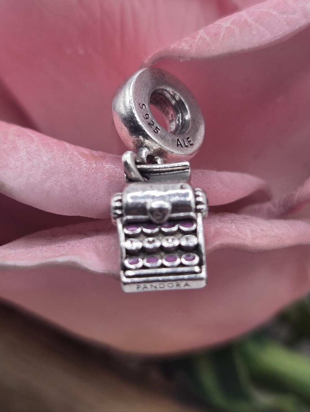 Pandora Sterling Silver Typewriter Dangle Charm with Pink Accents